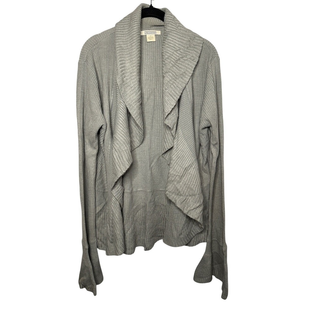Linea Donna Grey Ribbed Open Front Cardigan Shawl Collar Sweater 1X